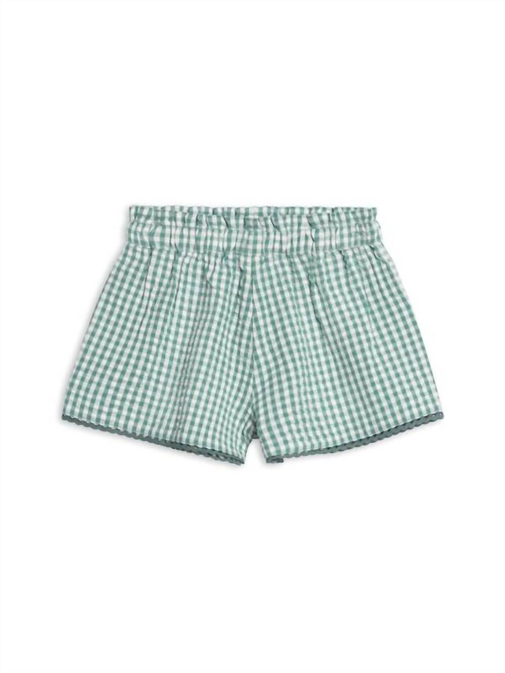 NEW COLORED ORGANICS girls' patty seersucker scalloped trim shorts in laguna gin